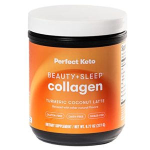 Perfect Keto Beauty+Sleep Collagen Powder | Keto-Friendly Grassfed Collagen Peptides Protein Powder for Sleep and Stress Reliefâ€“ Turmeric Coconut Latte