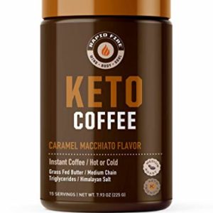 Rapidfire Ketogenic Fair Trade Instant Keto Coffee Mix, Supports Energy and Weight Management, Metabolism Booster, Grass Fed Butter, MCTs & Himalayan Salt, 15 servings, Caramel Macchiato Flavor, 7.93 Ounce