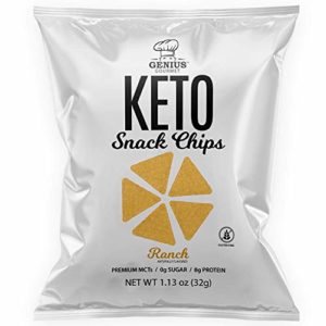 Genius Gourmet Protein Keto Chips, Low Carb, Premium MCTs, Gluten Free, Keto Snack (Ranch), Pack of 8, 1.13 oz. (32 g) Each