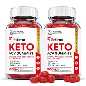 Justified Laboratories (2 Pack) Lifetime Keto ACV Gummies 1000MG with Pomegranate Juice Beet Root B12 120 Gummys