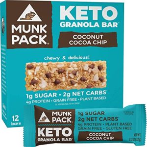Munk Pack Keto Granola Bar | Low Carb Keto & Plant Based Snacks | Non-GMO Coconut Cocoa Chip | Low Sugar Chewy Bars for Breakfast & Cereal | 12 Bars