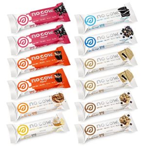 No Cow High Protein Bars, Brand Sampler Pack, 20g Plus Plant Based Vegan Protein, Keto Friendly, Low Sugar, Low Carb, Low Calorie, Gluten Free, Naturally Sweetened, Dairy Free, Non GMO, Kosher, 12 Pack