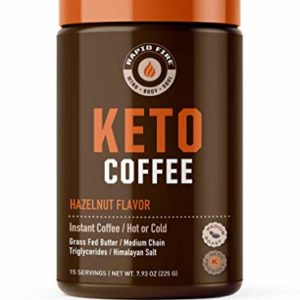 Rapidfire Ketogenic Fair Trade Instant Keto Coffee Mix, Supports Energy, Metabolism Support, Grass Fed Butter, MCTs & Himalayan Salt, 15 servings, Hazelnut Flavor, 7.93 Ounce