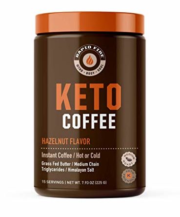 Rapidfire Ketogenic Fair Trade Instant Keto Coffee Mix, Supports Energy, Metabolism Support, Grass Fed Butter, MCTs & Himalayan Salt, 15 servings, Hazelnut Flavor, 7.93 Ounce