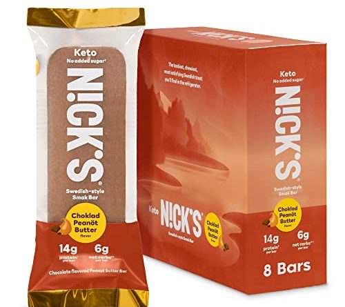 Nick's Smak Bar, Refrigerated Protein Bar, No Added Sugar, Keto Snack, 14g Protein, Meal Replacement Bar, Healthy Snack Bar, 6g net carbs, 8 Count, Chocolate Peanut Butter