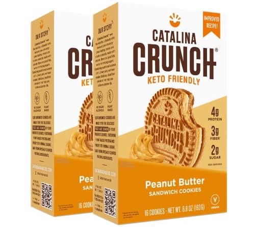 Catalina Crunch Peanut Butter Keto Sandwich Cookies 2 Pack 6.8 oz Box | Keto Snacks | Low Carb, Low Sugar, Vegan Cookies, Plant Based Protein Cookies | Keto Friendly Food, Keto Dessert