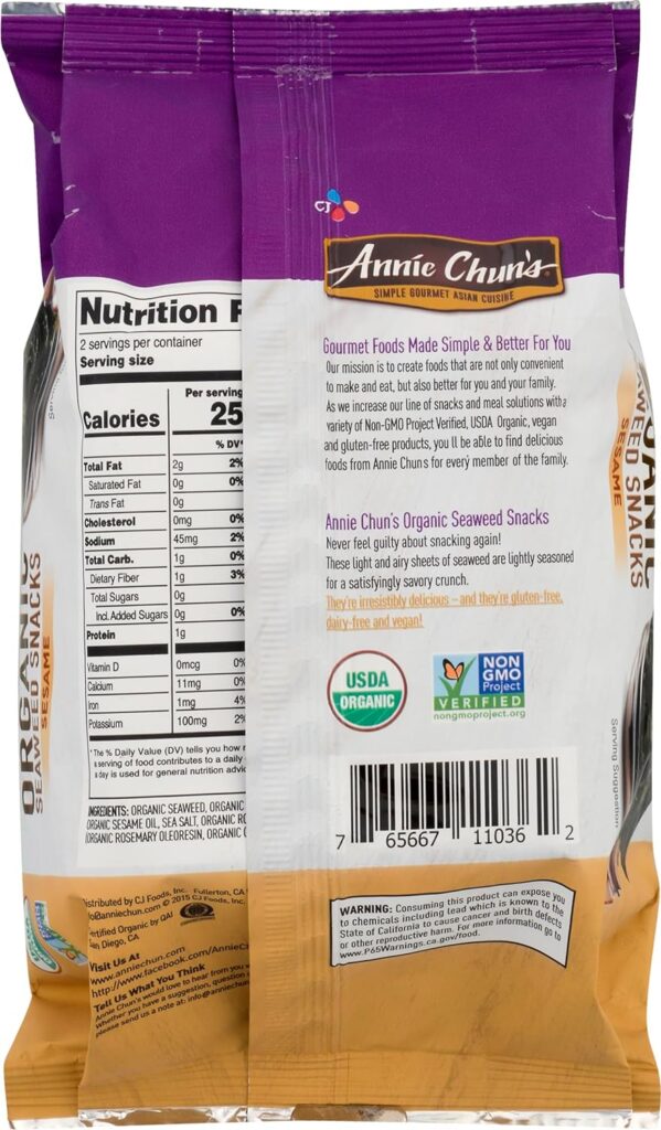 Annie Chuns - Roasted Organic Seaweed, Sesame-Flavor, Keto, Vegan, Gluten-Free, Dairy Free, Light  Airy, Hearty  Delicious Snacks, 0.35-Oz (Pack Of 12)