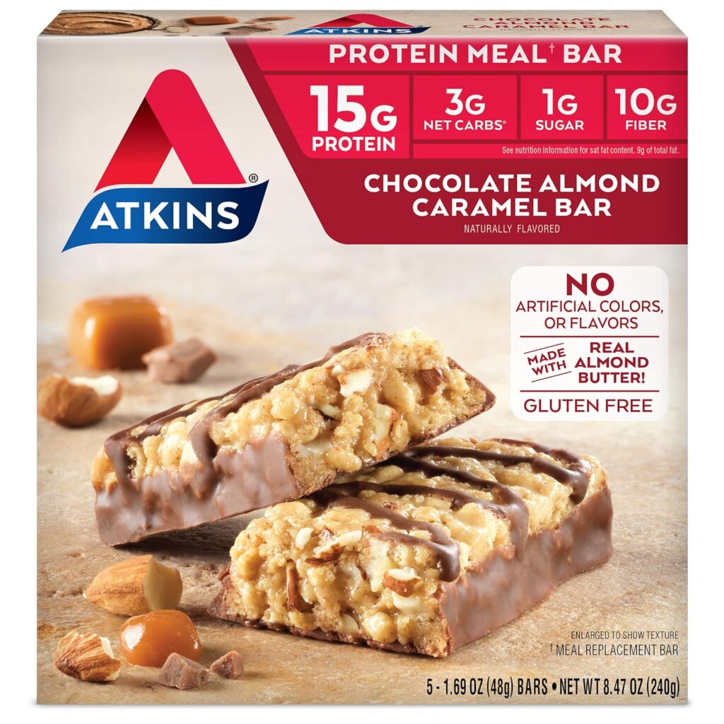 Atkins Peanut Butter Granola Protein Meal Bar, High Fiber, 16g Protein, 1g Sugar, 4g Net Carb, Meal Replacement, Keto Friendly, 5 Count