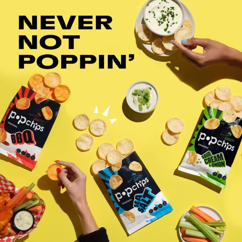 Popchips Potato Chips Variety Pack - Sour Cream  Onion, Sea Salt,  BBQ - 0.8 Bags (28-Count) By Veher