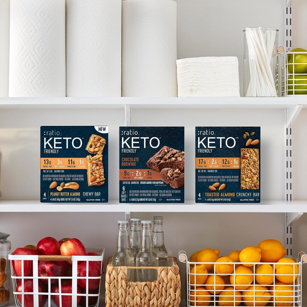 Ratio KETO Friendly Chewy Protein Bars, Peanut Butter Almond, Gluten Free Snack, 4 ct
