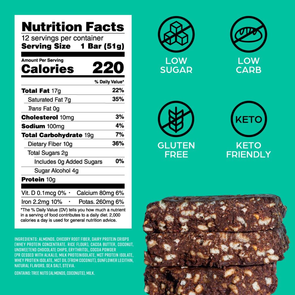 CanDo Krisp - Keto Snack  Keto Bar (12 Pack, Almond Butter Chocolate Chip) - Low-Carb Snack, Low-Sugar High Protein Bar - Gluten-Free Crispy, Perfectly Delicious Healthy Meal Replacement - Keto Krisp