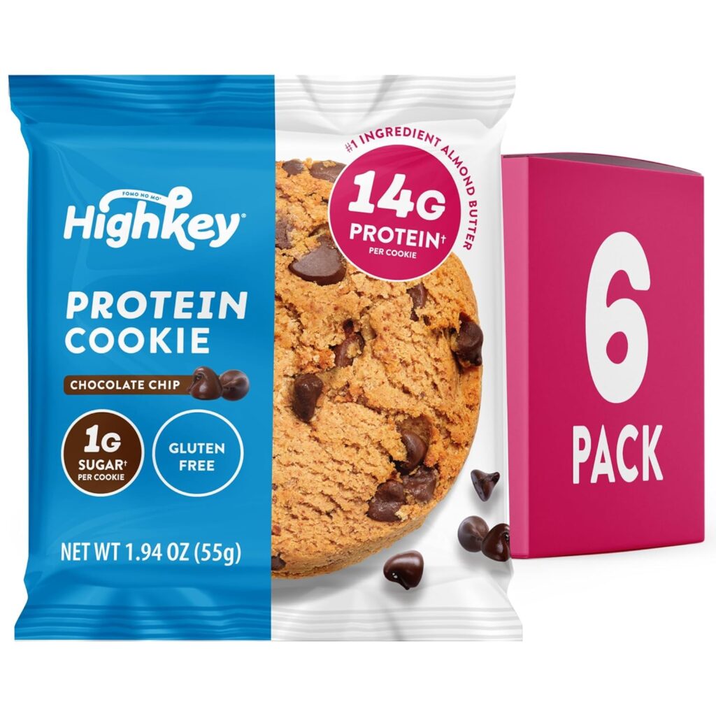 HighKey High Protein Chocolate Chip Cookies- Protein Snacks Keto Snack Healthy Snacks for Adults Gluten Free Snacks Almond Butter Soft Baked Protein Cookies Keto Snacks Individually Wrapped Snacks 6ct