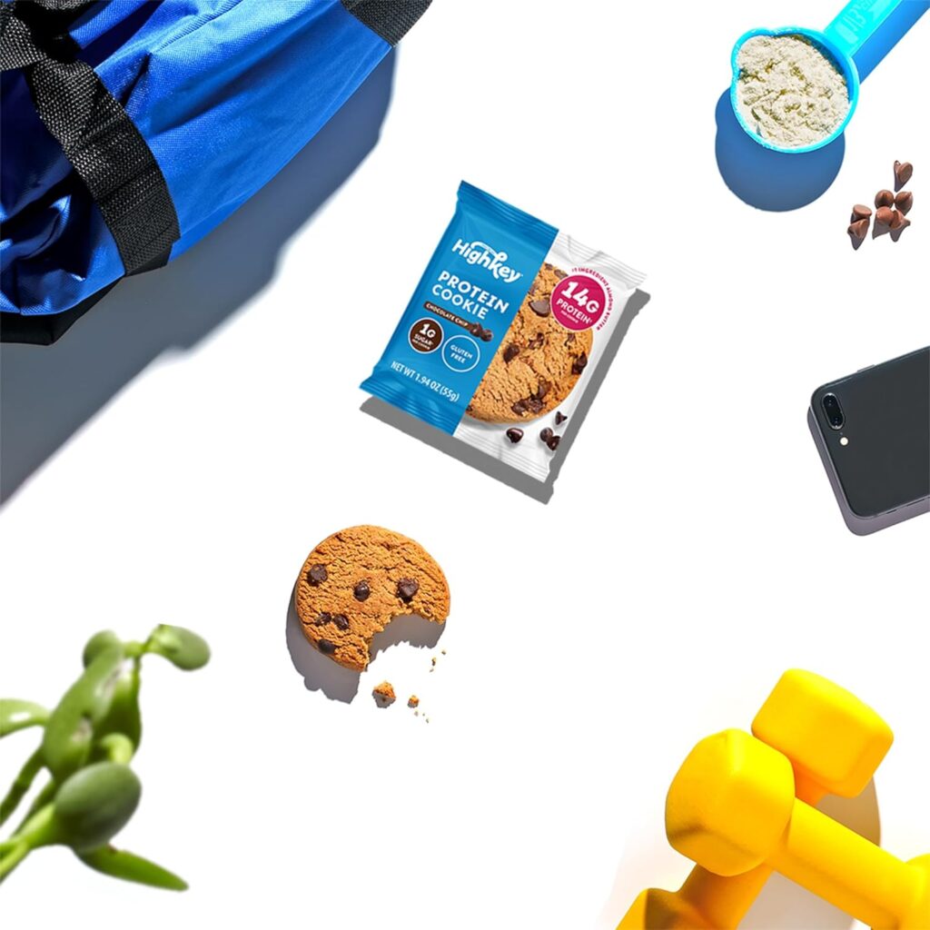 HighKey High Protein Chocolate Chip Cookies- Protein Snacks Keto Snack Healthy Snacks for Adults Gluten Free Snacks Almond Butter Soft Baked Protein Cookies Keto Snacks Individually Wrapped Snacks 6ct