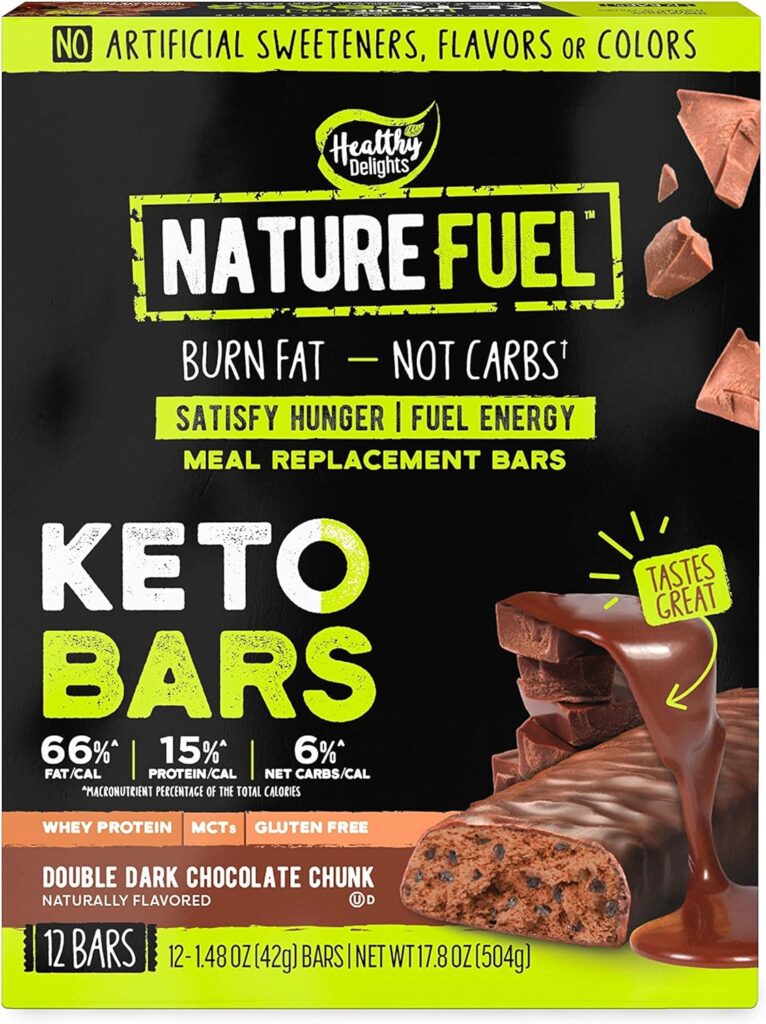 Nature Fuel Low Carb Meal Replacement Bar, Keto Friendly Snack for Weight Loss with 0g Added Sugar  Whey Protein MCTs, Peanut Butter Chocolate Chunk, 12 Count Box