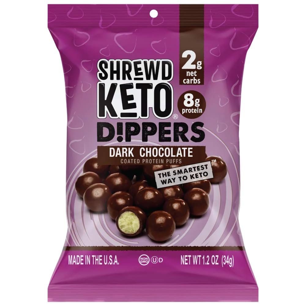 Shrewd Food Keto Protein Dippers, Dark Chocolate, 8g Protein, Keto Friendly, Non-GMO, 1.2 Oz (Pack of 8)